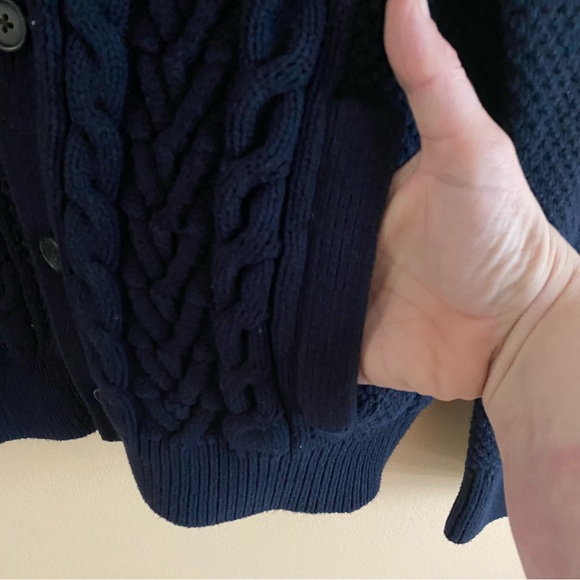 Banana Republic Cardigan Cable Knit Men Medium Navy Blue Cotton Pockets Preppy - Picture 5 of 12